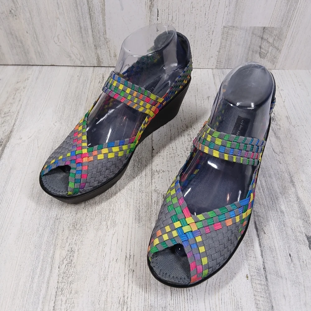 Steven by Steve Madden Brynn Peep Toe‎ Casual Bright Multi Wedges #860